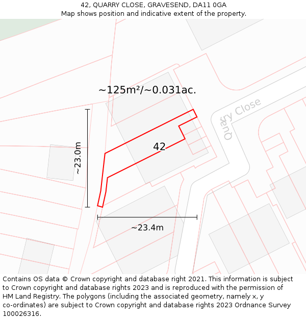 42, QUARRY CLOSE, GRAVESEND, DA11 0GA: Plot and title map