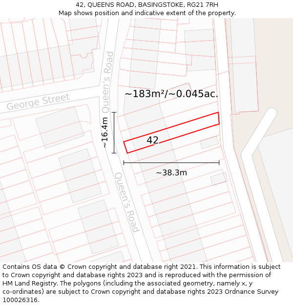 42, QUEENS ROAD, BASINGSTOKE, RG21 7RH: Plot and title map