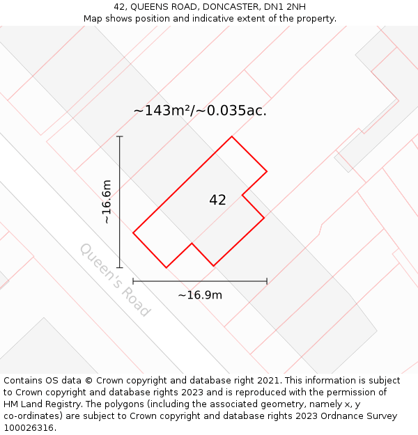 42, QUEENS ROAD, DONCASTER, DN1 2NH: Plot and title map