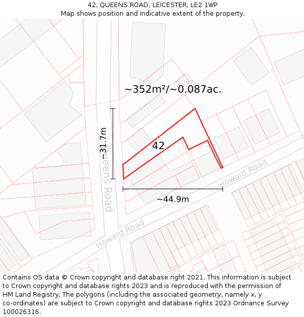 42, QUEENS ROAD, LEICESTER, LE2 1WP: Plot and title map
