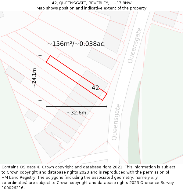 42, QUEENSGATE, BEVERLEY, HU17 8NW: Plot and title map