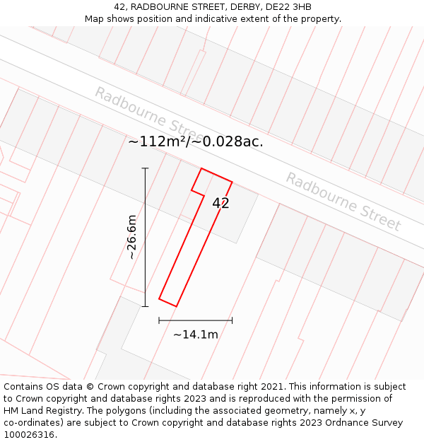 42, RADBOURNE STREET, DERBY, DE22 3HB: Plot and title map