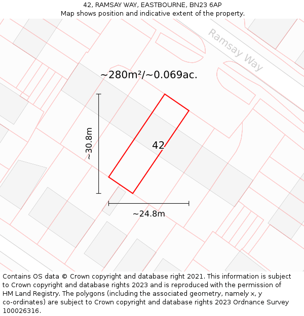 42, RAMSAY WAY, EASTBOURNE, BN23 6AP: Plot and title map
