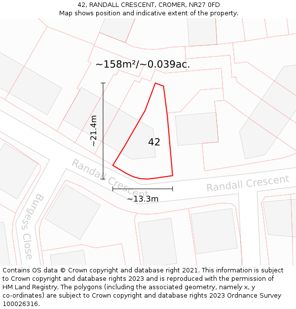 42, RANDALL CRESCENT, CROMER, NR27 0FD: Plot and title map