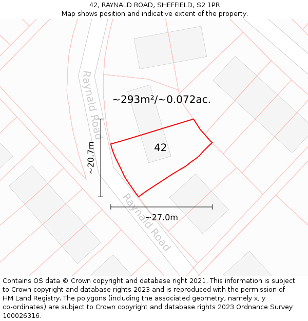 42, RAYNALD ROAD, SHEFFIELD, S2 1PR: Plot and title map