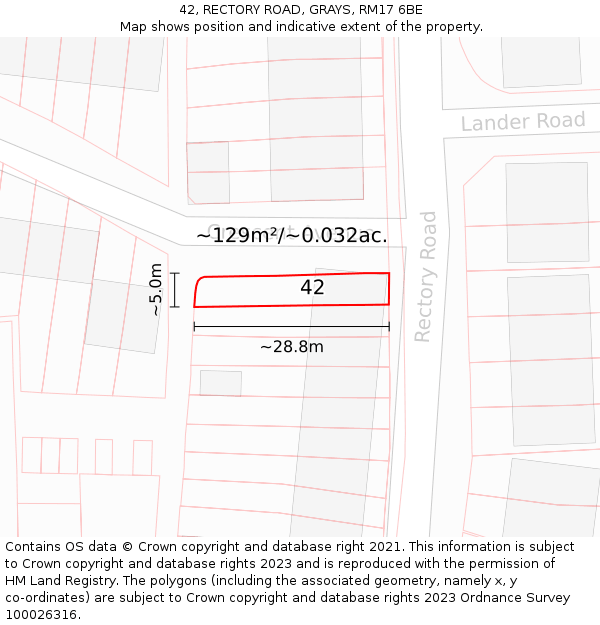 42, RECTORY ROAD, GRAYS, RM17 6BE: Plot and title map