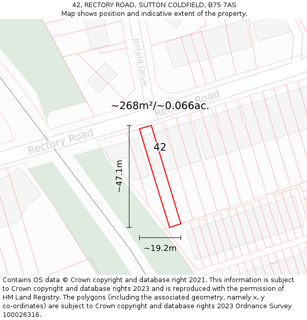 42, RECTORY ROAD, SUTTON COLDFIELD, B75 7AS: Plot and title map