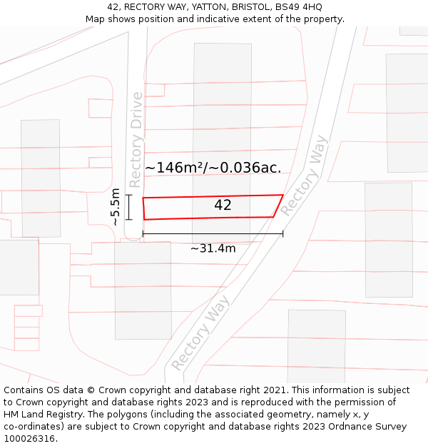 42, RECTORY WAY, YATTON, BRISTOL, BS49 4HQ: Plot and title map