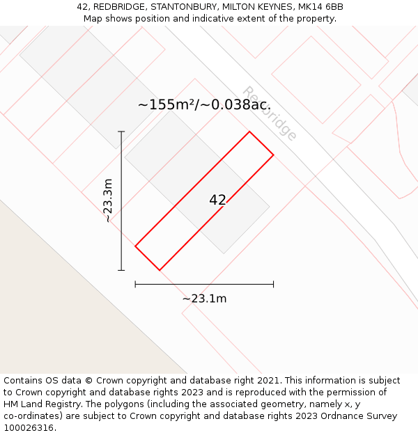 42, REDBRIDGE, STANTONBURY, MILTON KEYNES, MK14 6BB: Plot and title map