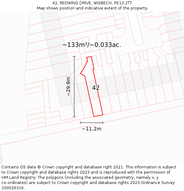 42, REDWING DRIVE, WISBECH, PE13 2TT: Plot and title map