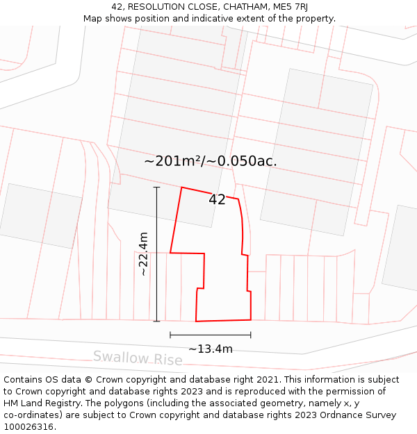 42, RESOLUTION CLOSE, CHATHAM, ME5 7RJ: Plot and title map