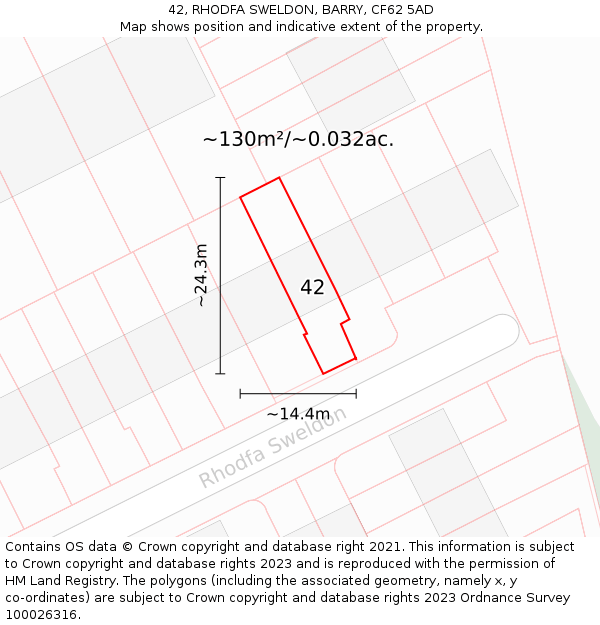 42, RHODFA SWELDON, BARRY, CF62 5AD: Plot and title map