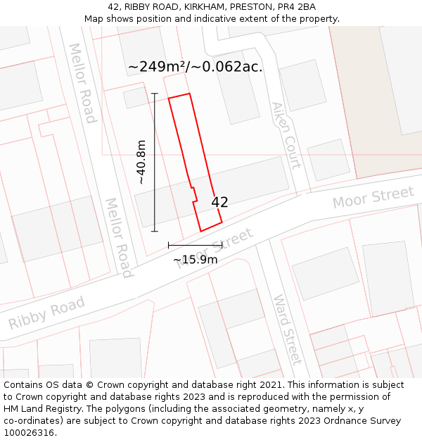 42, RIBBY ROAD, KIRKHAM, PRESTON, PR4 2BA: Plot and title map