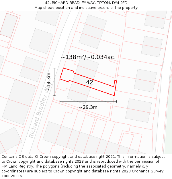 42, RICHARD BRADLEY WAY, TIPTON, DY4 9FD: Plot and title map