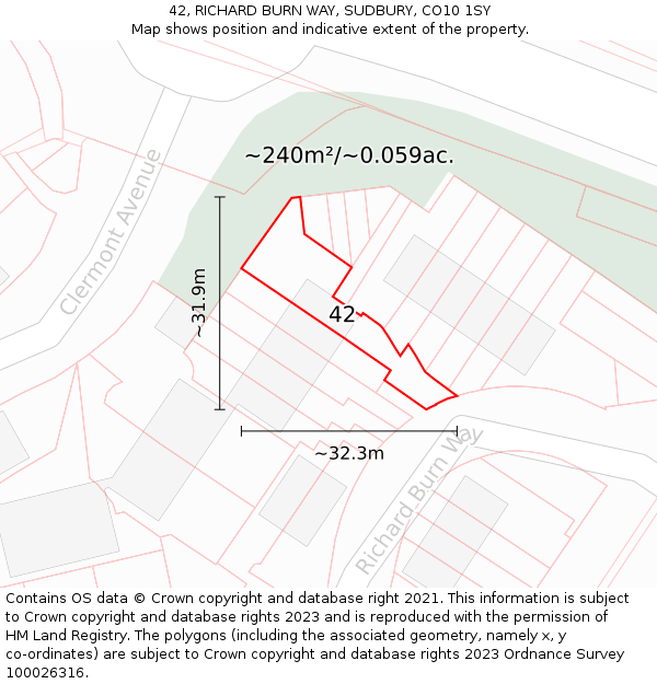 42, RICHARD BURN WAY, SUDBURY, CO10 1SY: Plot and title map
