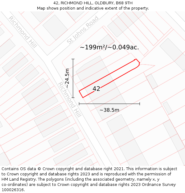 42, RICHMOND HILL, OLDBURY, B68 9TH: Plot and title map
