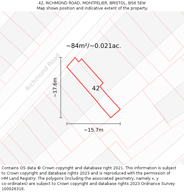 42, RICHMOND ROAD, MONTPELIER, BRISTOL, BS6 5EW: Plot and title map