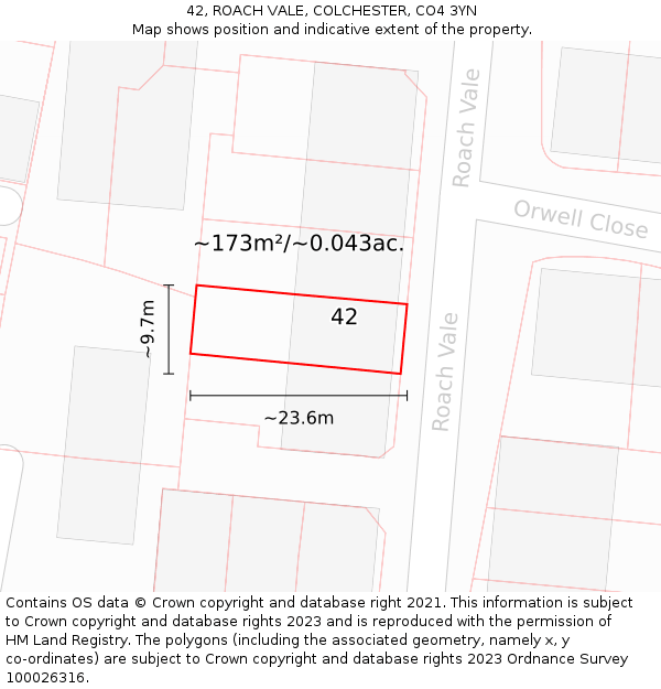 42, ROACH VALE, COLCHESTER, CO4 3YN: Plot and title map