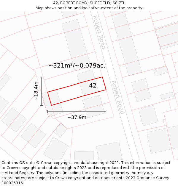 42, ROBERT ROAD, SHEFFIELD, S8 7TL: Plot and title map