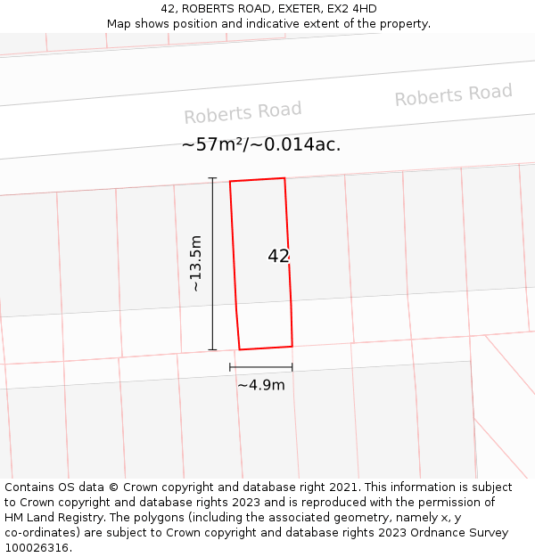 42, ROBERTS ROAD, EXETER, EX2 4HD: Plot and title map