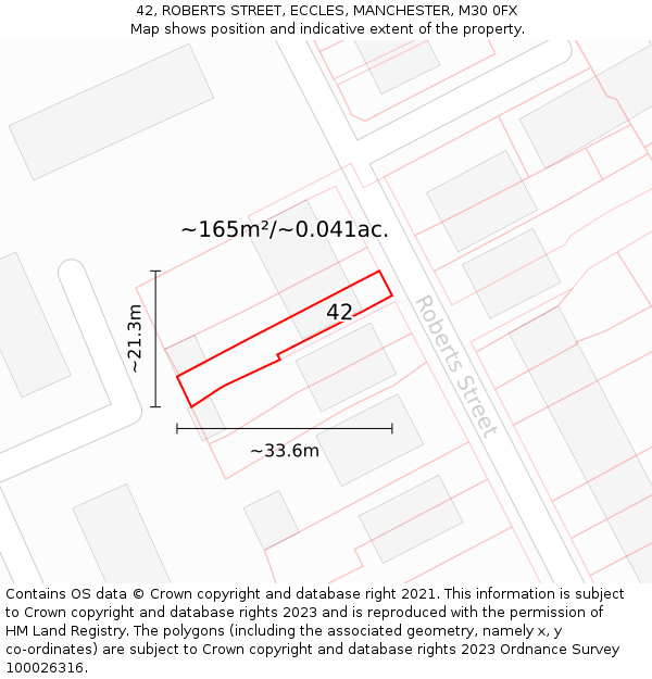 42, ROBERTS STREET, ECCLES, MANCHESTER, M30 0FX: Plot and title map