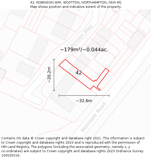 42, ROBINSON WAY, WOOTTON, NORTHAMPTON, NN4 6FJ: Plot and title map