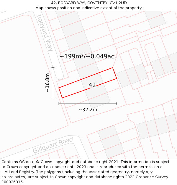42, RODYARD WAY, COVENTRY, CV1 2UD: Plot and title map