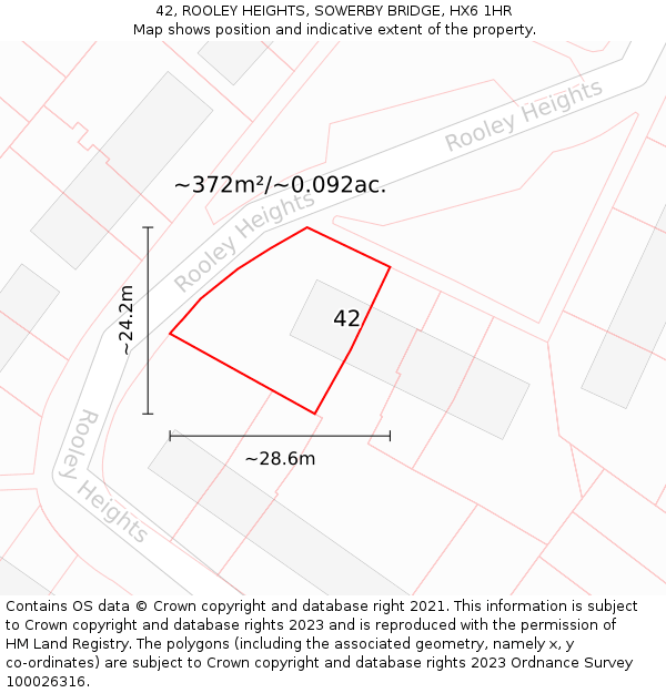 42, ROOLEY HEIGHTS, SOWERBY BRIDGE, HX6 1HR: Plot and title map