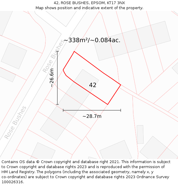 42, ROSE BUSHES, EPSOM, KT17 3NX: Plot and title map