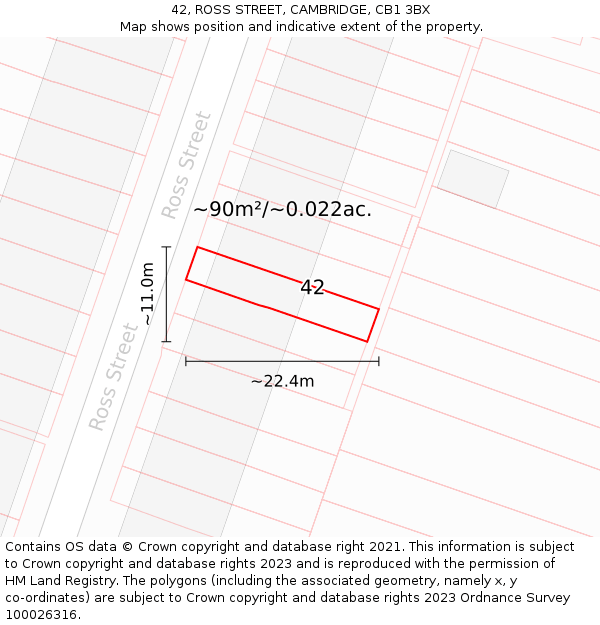 42, ROSS STREET, CAMBRIDGE, CB1 3BX: Plot and title map