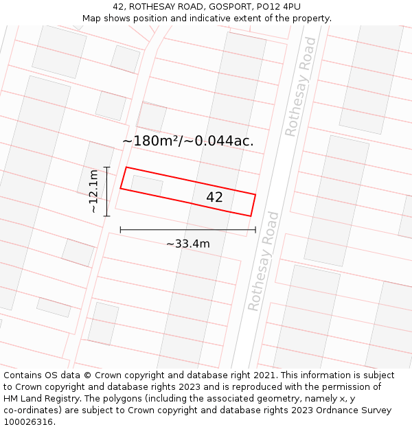 42, ROTHESAY ROAD, GOSPORT, PO12 4PU: Plot and title map