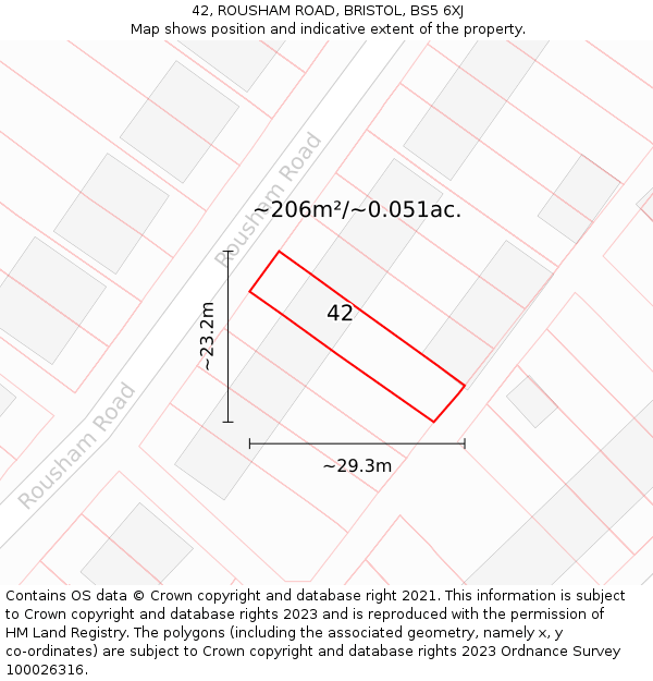 42, ROUSHAM ROAD, BRISTOL, BS5 6XJ: Plot and title map