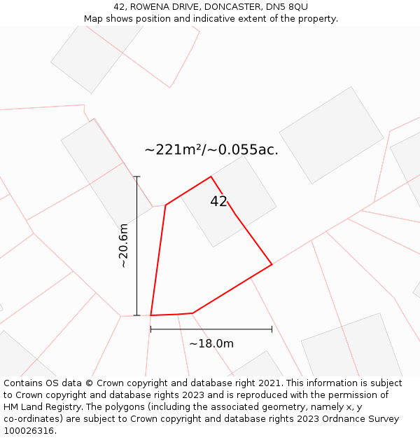 42, ROWENA DRIVE, DONCASTER, DN5 8QU: Plot and title map