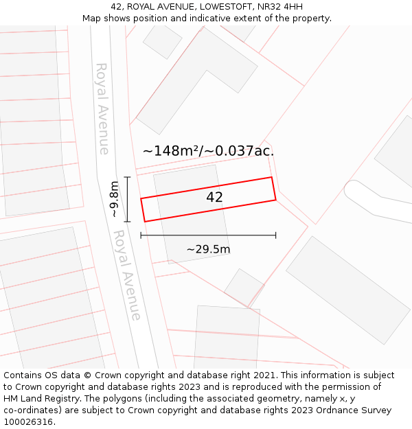 42, ROYAL AVENUE, LOWESTOFT, NR32 4HH: Plot and title map