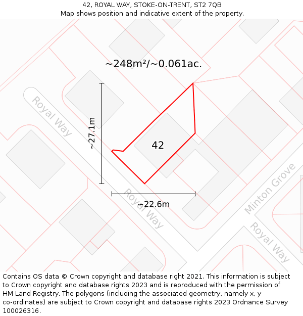 42, ROYAL WAY, STOKE-ON-TRENT, ST2 7QB: Plot and title map