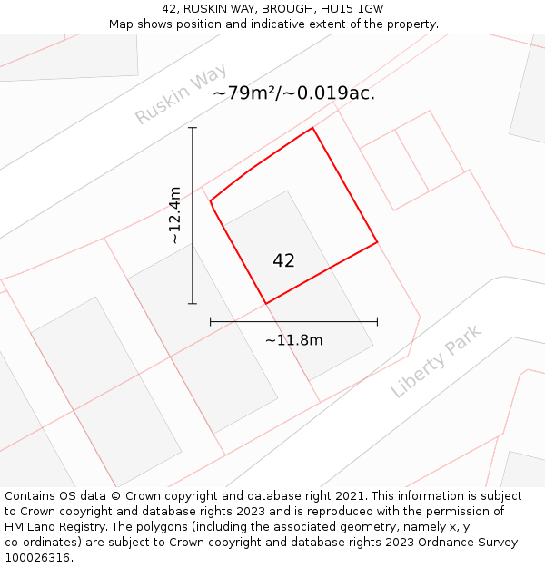 42, RUSKIN WAY, BROUGH, HU15 1GW: Plot and title map