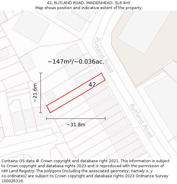 42, RUTLAND ROAD, MAIDENHEAD, SL6 4HY: Plot and title map