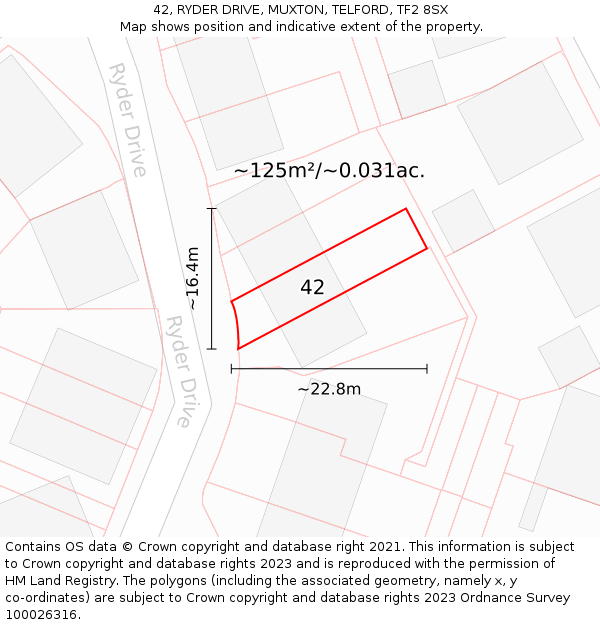 42, RYDER DRIVE, MUXTON, TELFORD, TF2 8SX: Plot and title map
