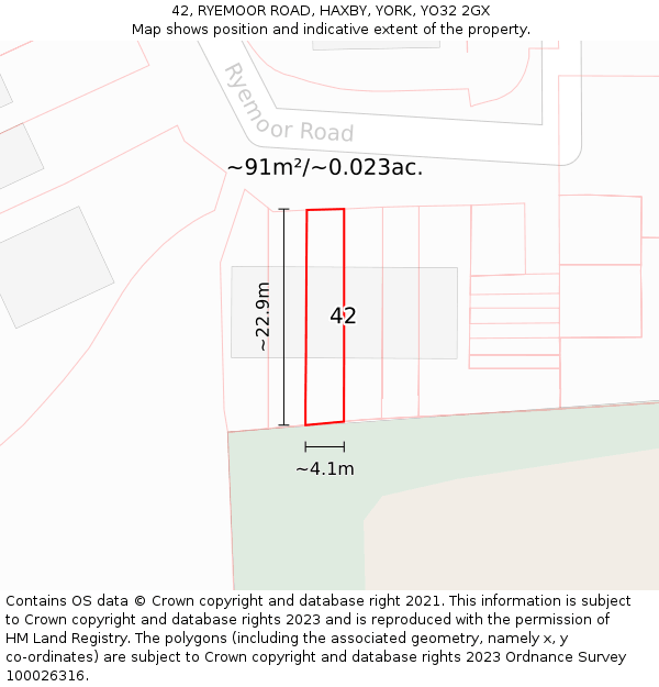 42, RYEMOOR ROAD, HAXBY, YORK, YO32 2GX: Plot and title map