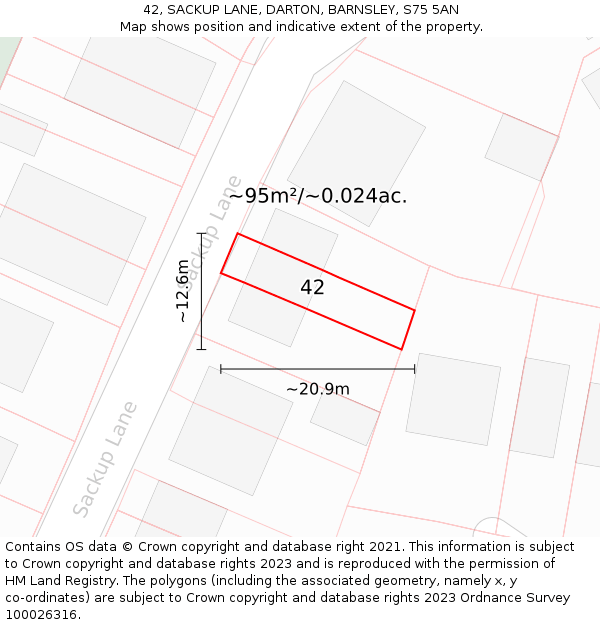 42, SACKUP LANE, DARTON, BARNSLEY, S75 5AN: Plot and title map