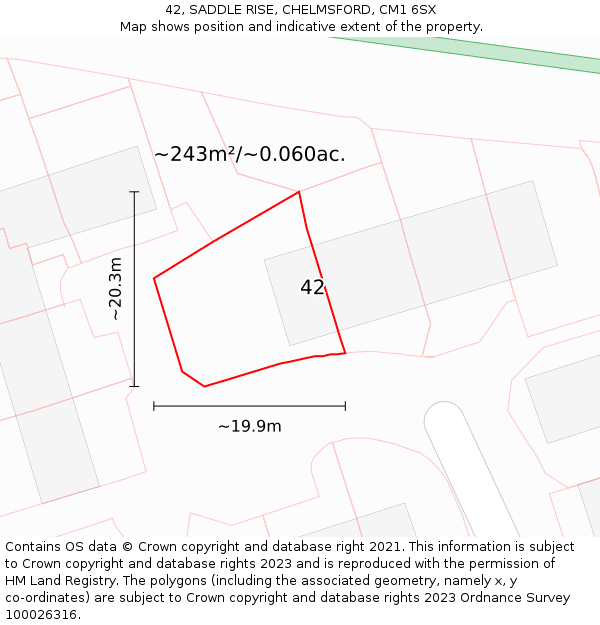 42, SADDLE RISE, CHELMSFORD, CM1 6SX: Plot and title map