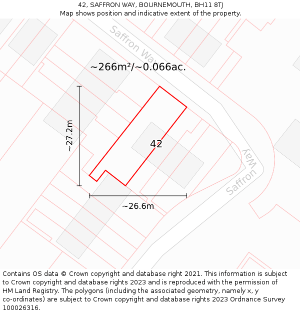 42, SAFFRON WAY, BOURNEMOUTH, BH11 8TJ: Plot and title map