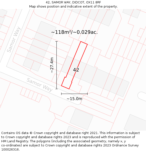 42, SAMOR WAY, DIDCOT, OX11 8RF: Plot and title map
