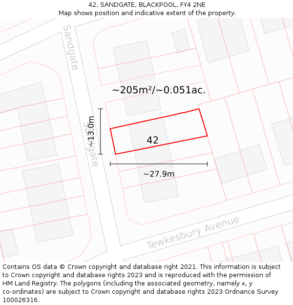 42, SANDGATE, BLACKPOOL, FY4 2NE: Plot and title map