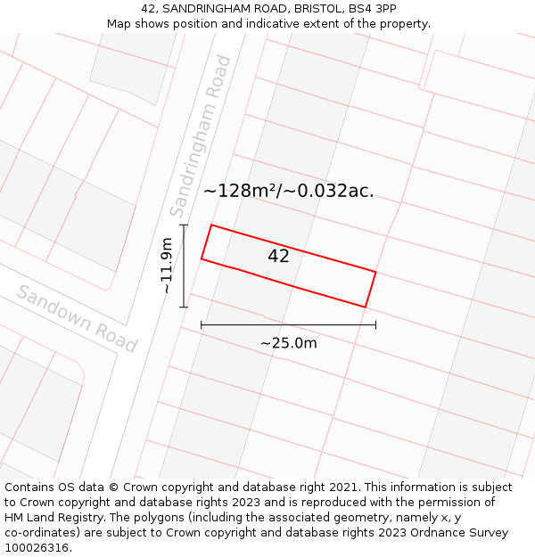 42, SANDRINGHAM ROAD, BRISTOL, BS4 3PP: Plot and title map