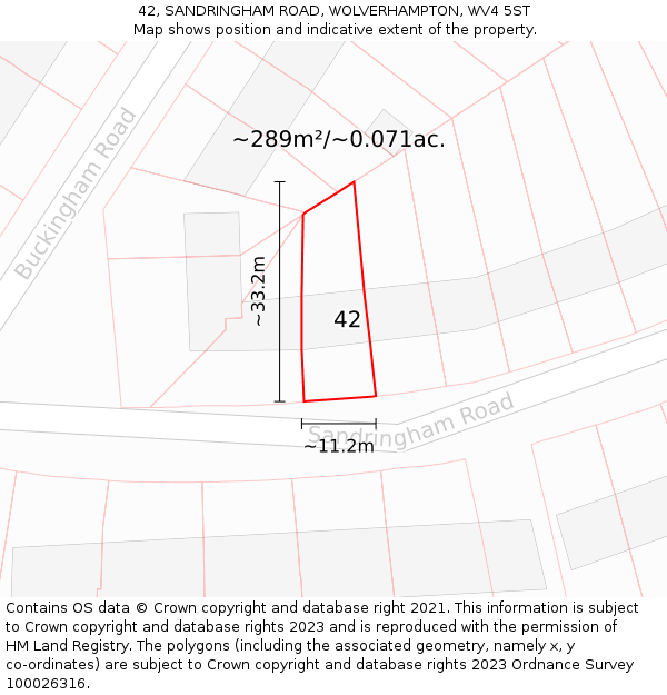42, SANDRINGHAM ROAD, WOLVERHAMPTON, WV4 5ST: Plot and title map