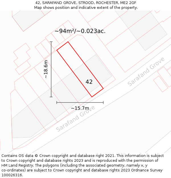 42, SARAFAND GROVE, STROOD, ROCHESTER, ME2 2GF: Plot and title map