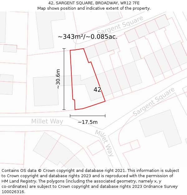 42, SARGENT SQUARE, BROADWAY, WR12 7FE: Plot and title map