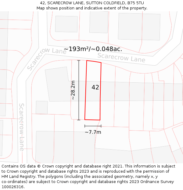 42, SCARECROW LANE, SUTTON COLDFIELD, B75 5TU: Plot and title map
