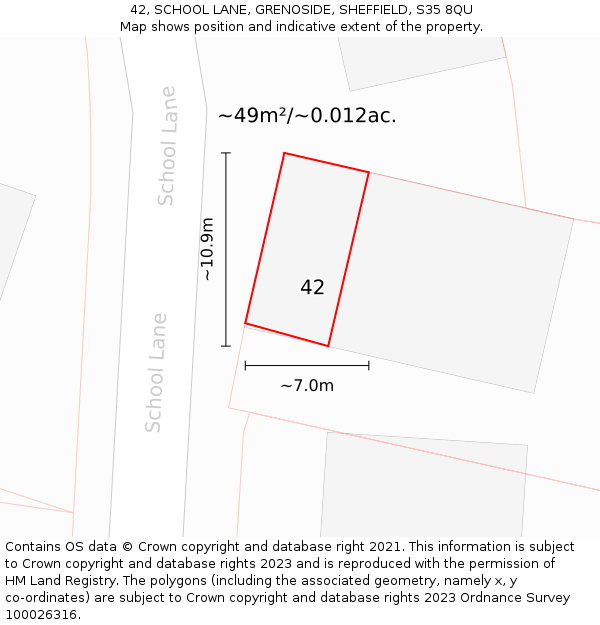 42, SCHOOL LANE, GRENOSIDE, SHEFFIELD, S35 8QU: Plot and title map